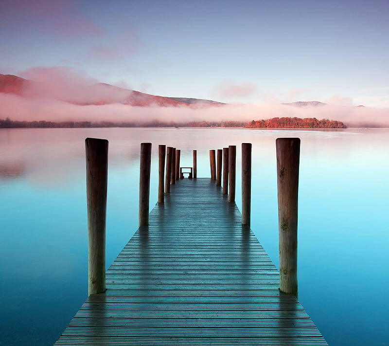 Mist, bonito, blue, lake, nature, pink, silent, sky, water, HD wallpaper |  Peakpx