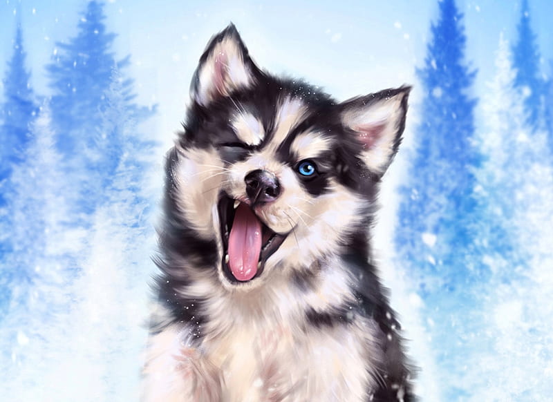 Husky puppy, husky, art, cute, fantasy, yana cot, baby, blue, animal, HD wallpaper