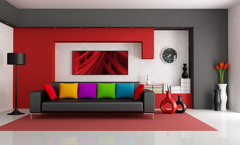 Interior, Design, Room, Colorful, Pillow, Sofa, Living Room, Man Made, HD wallpaper