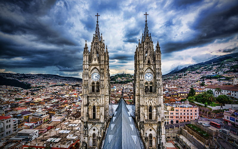 Quito Basilica Del Voto Nacional, cityscapes, capital of Ecuador, R, ecuadorian cities, South America, Ecuador, HD wallpaper