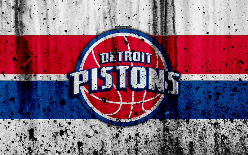 Detroit Pistons, white background, NBA, grunge, basketball club, Eastern Conference, USA, emblem, The Pistons, stone texture, basketball, Central Division, HD wallpaper