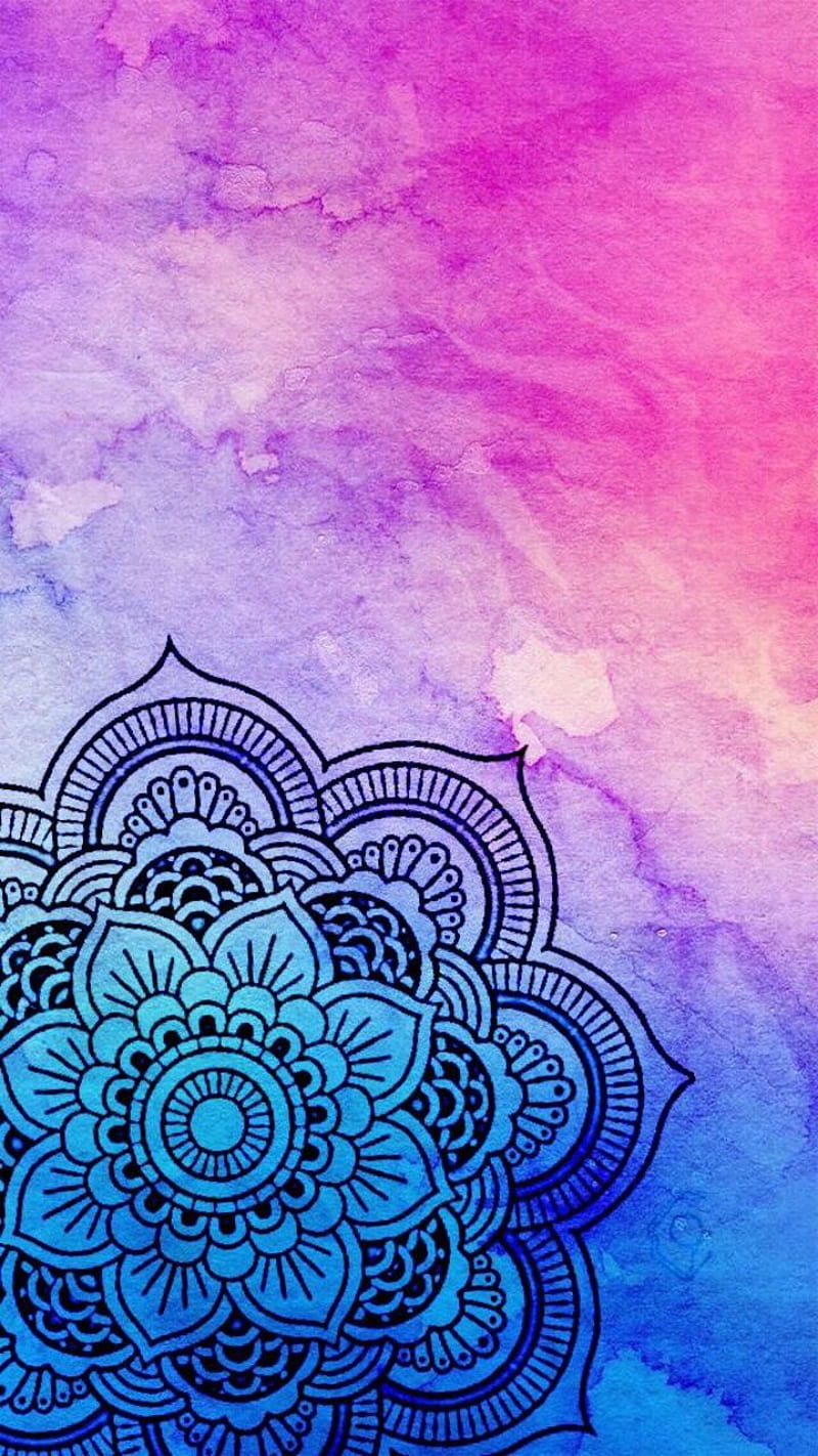 Mandala, blue, cute, desenho, pink, pretty, purple, watercolor, HD phone wallpaper
