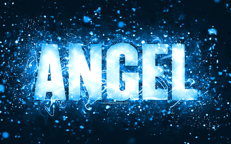 Happy Birtay Angel blue neon lights, Angel name, creative, Angel Happy Birtay, Angel Birtay, popular american male names, with Angel name, Angel, HD wallpaper