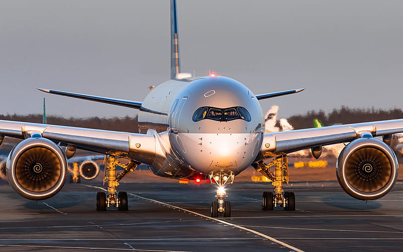 Airbus A350 XWB, passenger plane, Qatar Airways, passenger airliner, Airbus A350-1000, airplane on the runway, Airbus, HD wallpaper