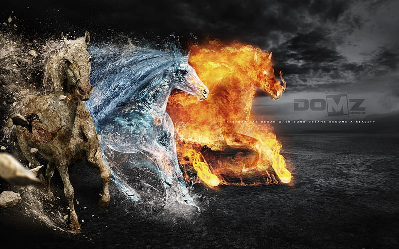 Horse race, animals, fire, ice, running, water, HD wallpaper