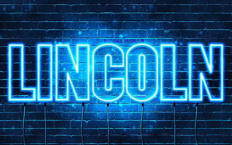 Lincoln with names, horizontal text, Lincoln name, blue neon lights, with Lincoln name, HD wallpaper
