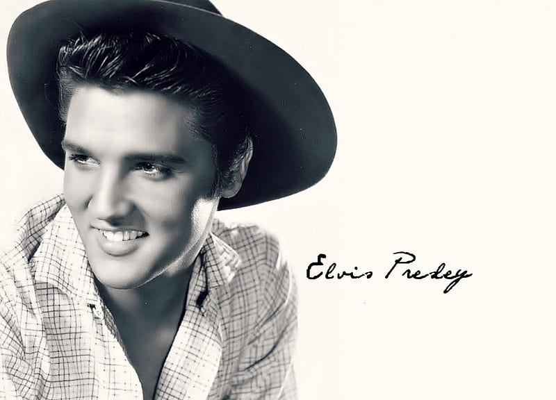Elvis Presley, male, black, man, singer, hat, bw, white, actor, HD wallpaper