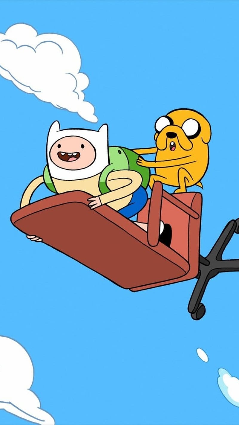 Adventure Time, Finn And Jake Flying On Chair, animated, HD phone wallpaper