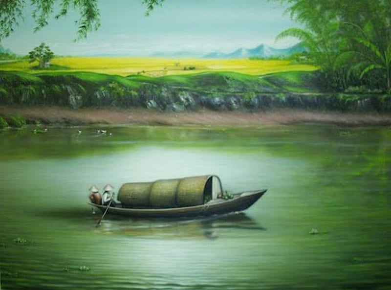 bateau, le long, du lac, seul, HD wallpaper