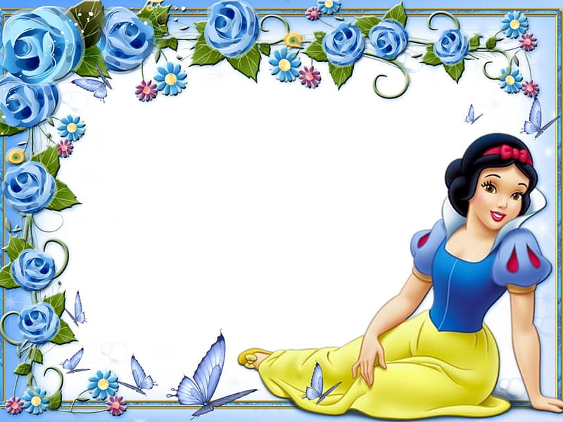 Snow White, movie, rose, yellow, spring, card, fantasy, butterfly, girl, anime, flower, disney, blue, HD wallpaper