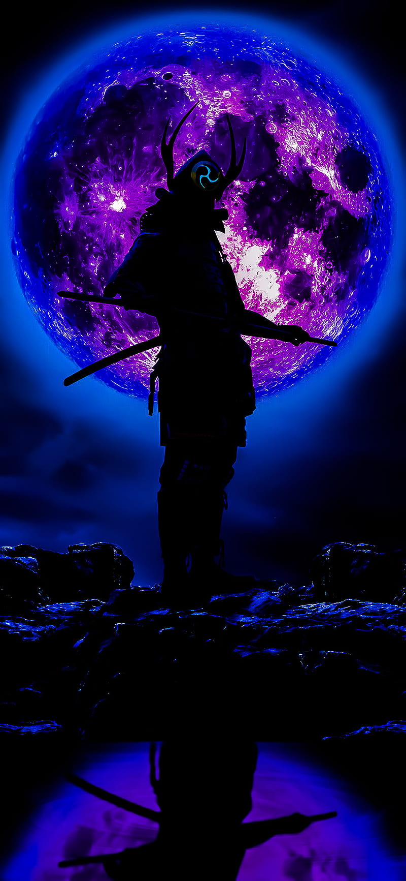 Samurai , black, dark, dragon slayer, legend, legends, moon, ninja, purple, warrior, HD phone wallpaper