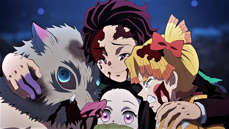Anime, Demon Slayer: Kimetsu no Yaiba, Inosuke Hashibira , Nezuko Kamado , Tanjiro Kamado , Zenitsu Agatsuma, HD wallpaper