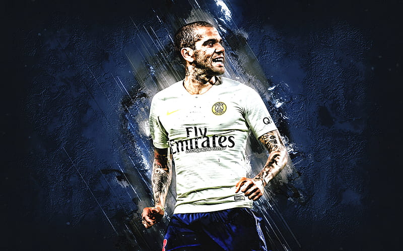 Dani Alves, PSG, Brazilian football player, defender, creative blue background, Paris Saint-Germain, portrait, Ligue 1, France, football, HD wallpaper