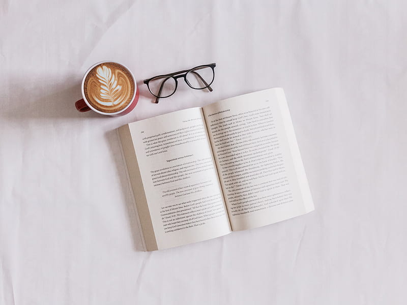 book near eyeglasses and cappuccino, HD wallpaper