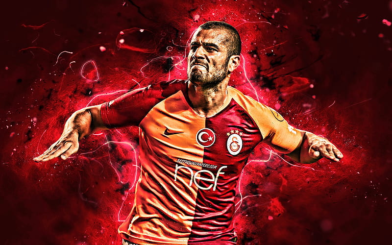Eren Derdiyok, goal, Galatasaray FC, swiss footballers, soccer, Turkish Super Lig, Derdiyok, footaball, neon lights, HD wallpaper