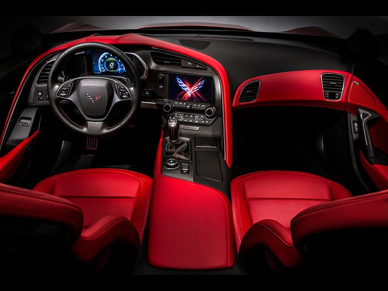 2014 Chevy Corvette Stingray Interior, Seats, Steering Wheels, Stick Shift, Leather, Nav, HD wallpaper
