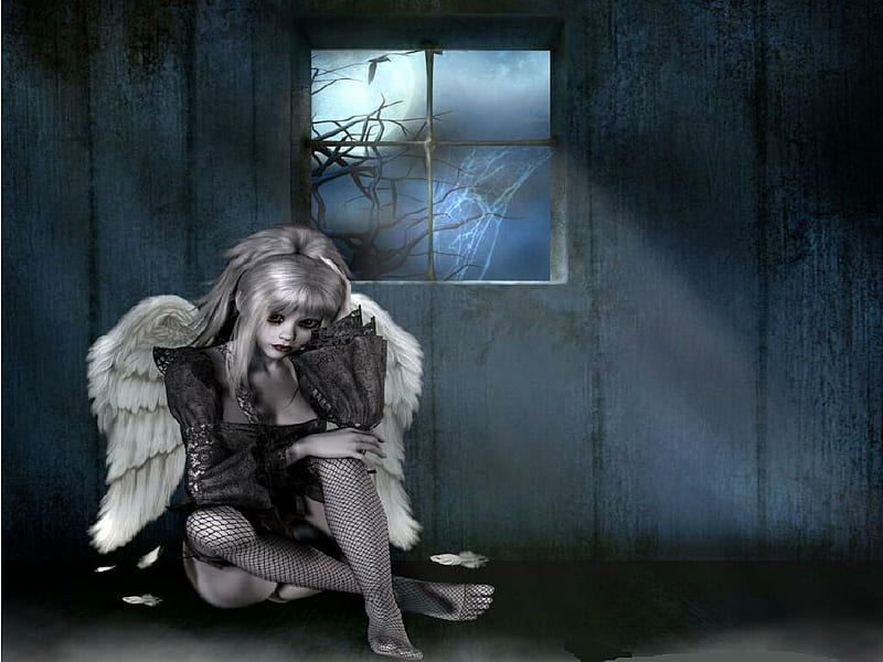 Gefallener Engel, sad, wings, gothic, angel, HD wallpaper