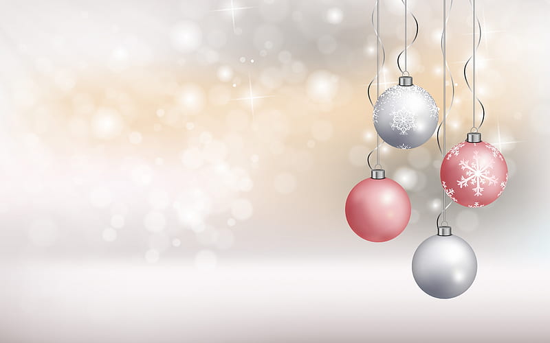 Happy New Year!, card, ball, craciun, new year, pink, blue, chrismtas, HD wallpaper