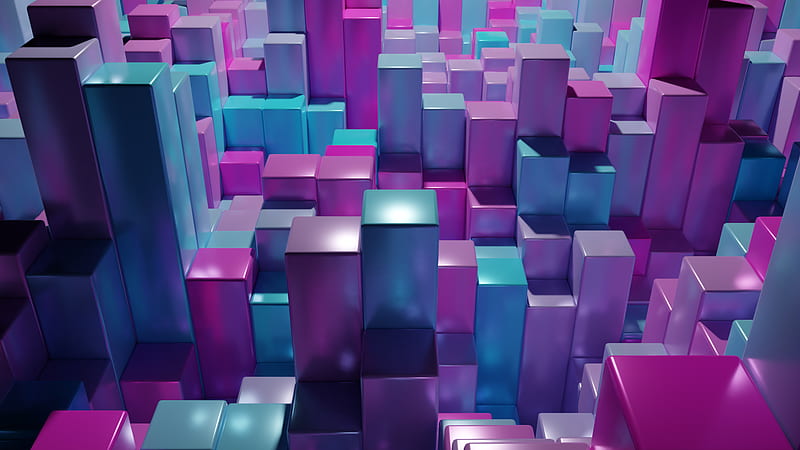 3D Blue Pink Rectangle Abstract, HD wallpaper