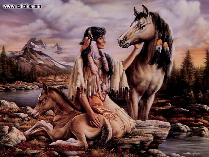 FIRST BORN, colt, motherhood, indian, friendship, horse, woman, HD wallpaper