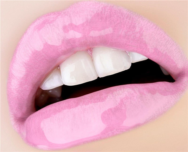 sweet bubblegum pink lips, pretty, mouth, lips, pink, lipstick, kiss, teeth, HD wallpaper