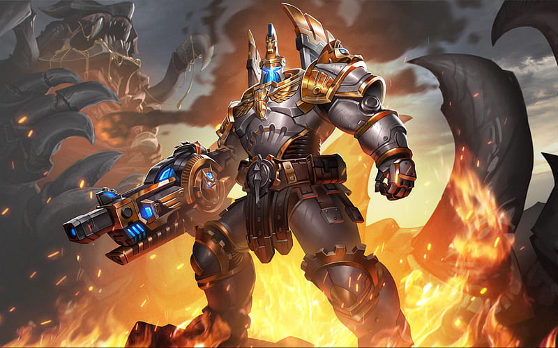 Atlas, fire, 2019 games, Paladins characters, cyber warriors, shooter, Paladins, Atlas Paladins, HD wallpaper
