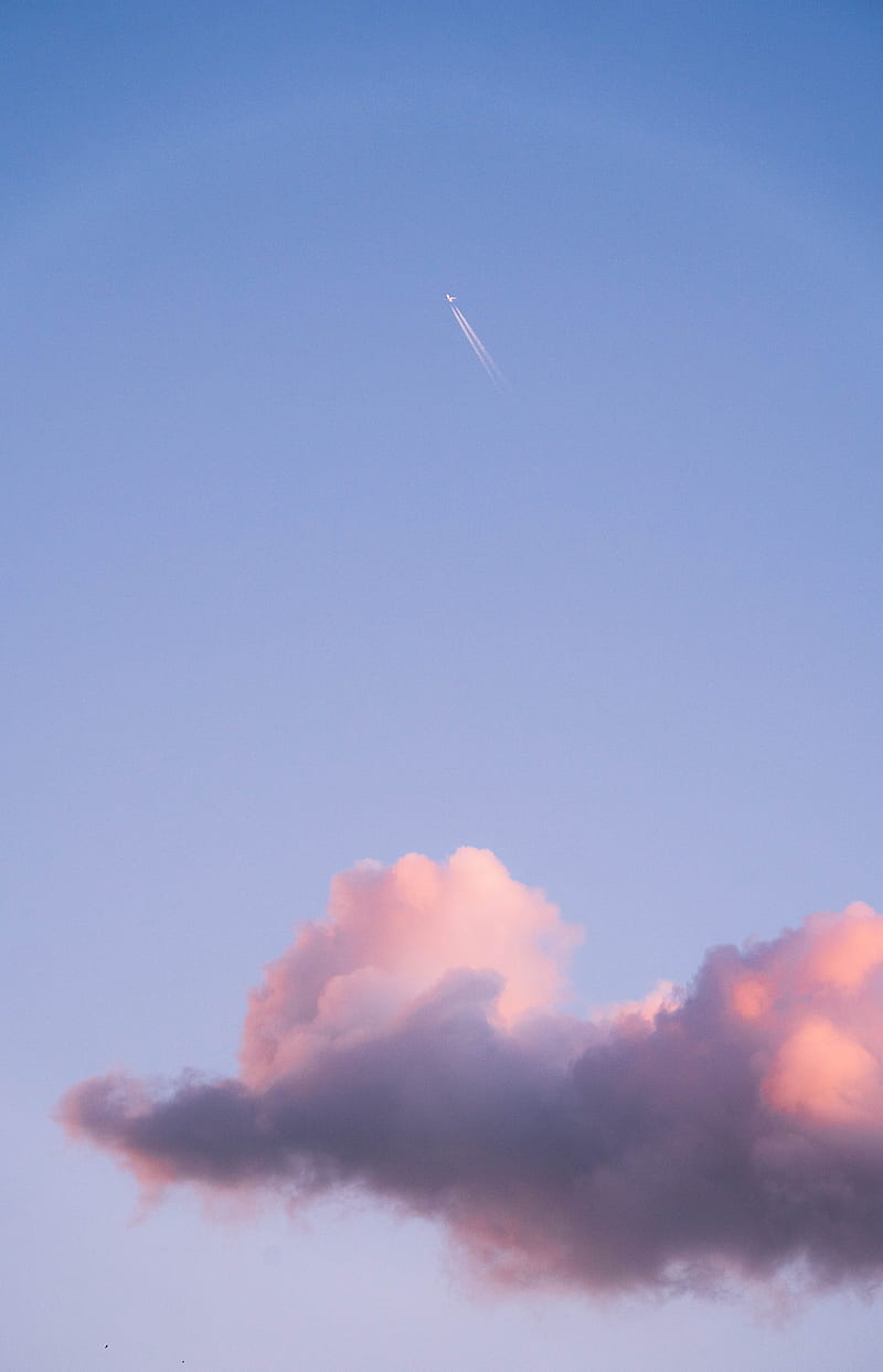 plane, trail, sky, cloud, minimalism, HD phone wallpaper