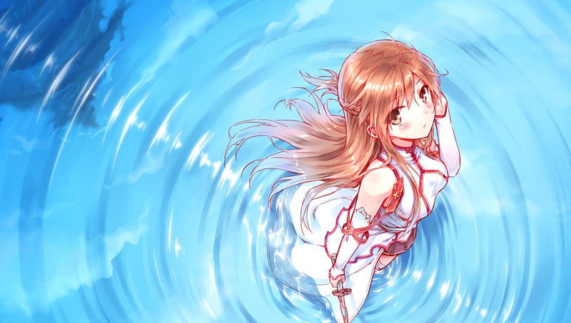 Yuuki Asuna, pretty, stunning, orange, cg, blush, game, nice, anime, mmorpg, beauty, anime girl, sword, art, yuuki, blonde, cute, water, cool, digital, awesome, asuna, artistic, bonito, blade, outfit, amazing, vrmmorpg, orange eyes, shadow, sword art online, blonde hair, armor, sao, girl, uniform, katana, castle, HD wallpaper