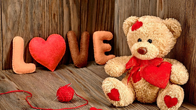 Love, bear, heart, teddy, HD wallpaper