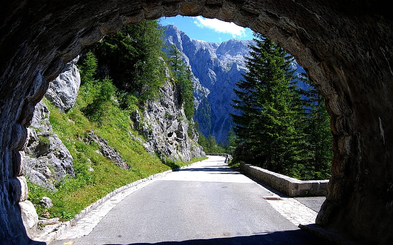 Mountain Pass, mountains, nature, tunnel, road, alpine, unusual, HD wallpaper