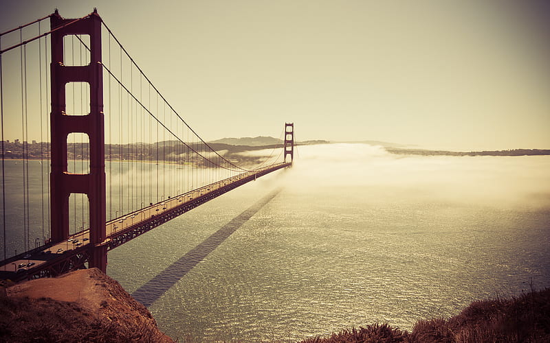 San Francisco, Golden Gate Bridge, sunset, evening, USA, Suspension Bridge, California, HD wallpaper