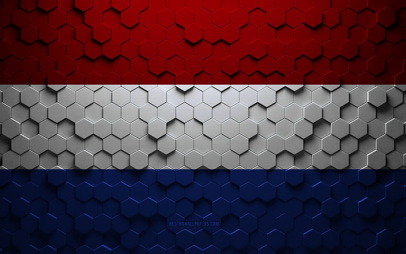 Flag of Netherlands, honeycomb art, Netherlands hexagons flag, Netherlands, 3d hexagons art, Netherlands flag, HD wallpaper