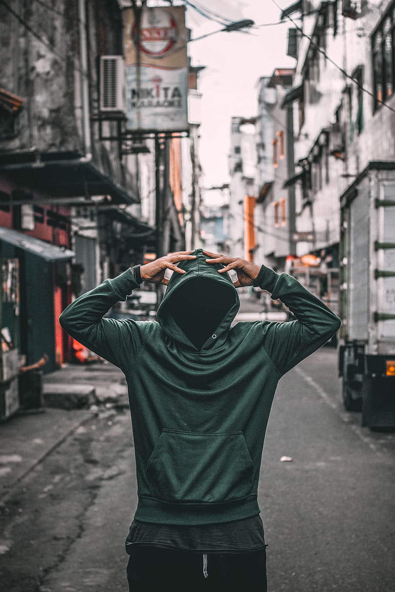 hood, hoodie, man, street, HD phone wallpaper