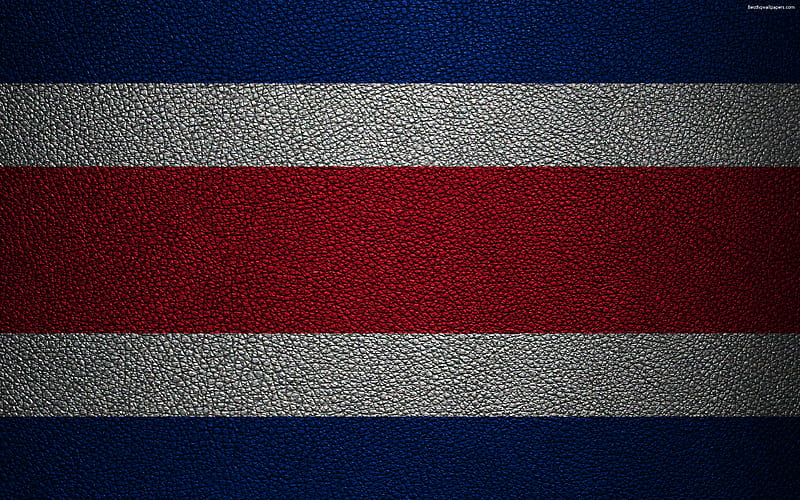 Flag of Costa Rica leather texture, North America, Costa Rican flag, flags of the world, Costa Rica, HD wallpaper