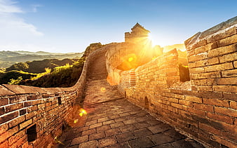 Great Wall of China, Monument, wonder of the world, architectural monument, China, mountains, sunset, HD wallpaper
