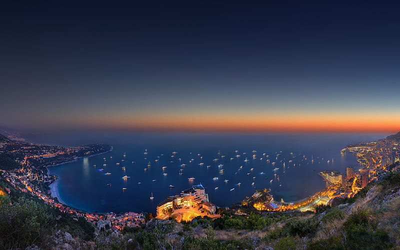 Monte-Carlo, sunset, coast, Monaco, HD wallpaper