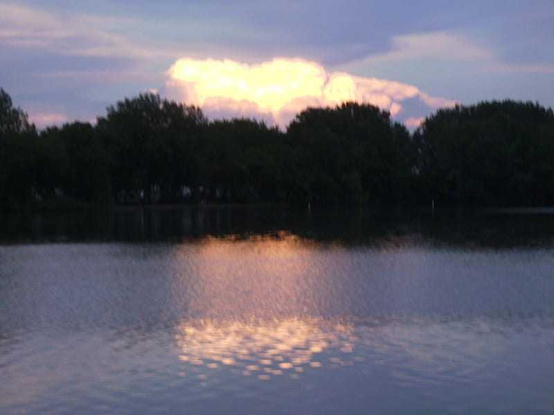 Sunset lake, sunset, reflection, clouds, lake, up north, HD wallpaper