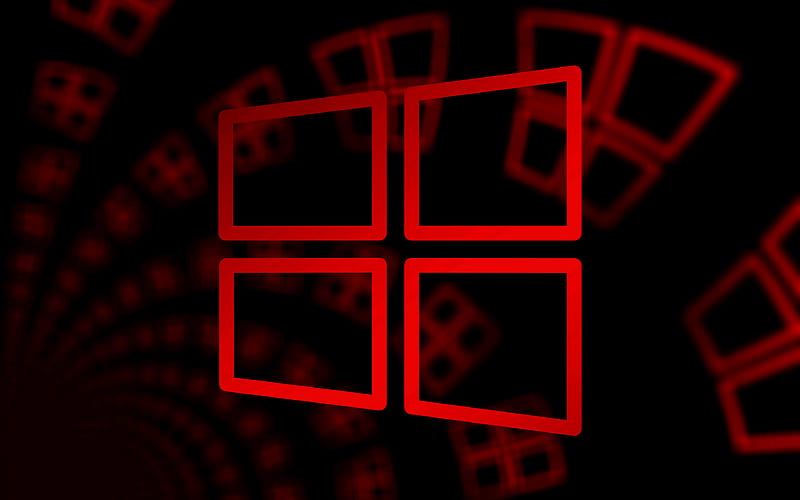 Windows 10 red logo, red abstract background, Windows 10 linear logo, creative, minimalism, operating Systems, Windows 10 logo, Windows 10, HD wallpaper