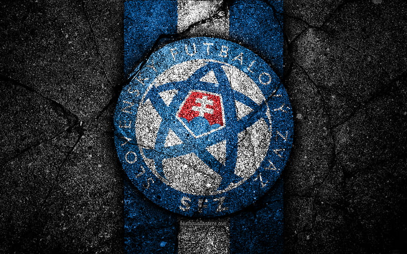 Slovak football team emblem, UEFA, Europe, football, asphalt texture, soccer, Slovakia, European national football teams, Slovakia national football team, HD wallpaper