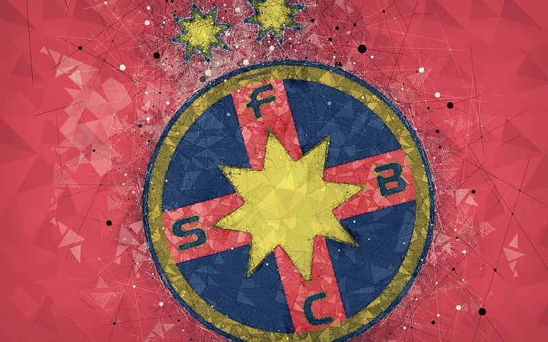 FC Steaua Bucharest, FCSB new logo, geometric art, red background, Romanian football club, new emblem, Liga 1, Bucharest, Romania, football, art, HD wallpaper
