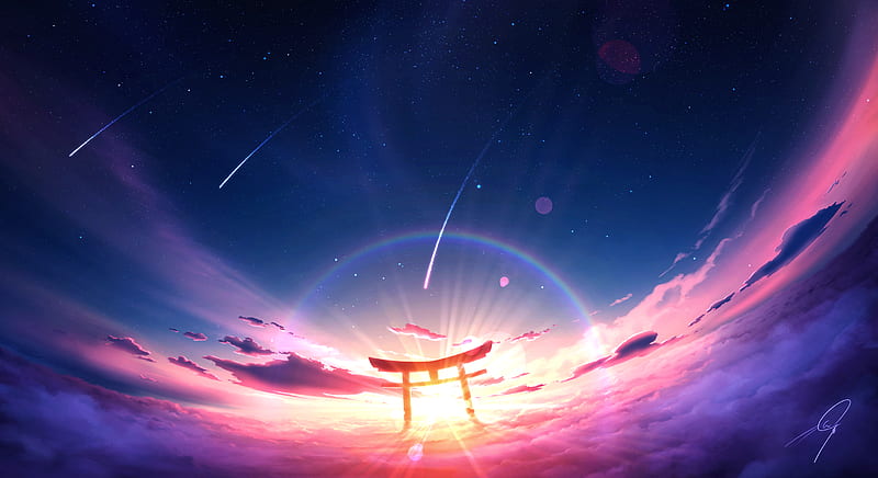 Anime, Shrine, Sky, Torii, HD wallpaper