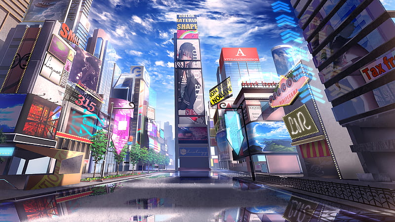 Futuristic cyberpunk anime city - backiee