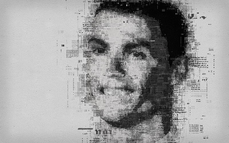 Cristiano Ronaldo, CR7 portrait, face, newspaper art, creative portrait, Portuguese footballer, Real Madrid, Spain, HD wallpaper