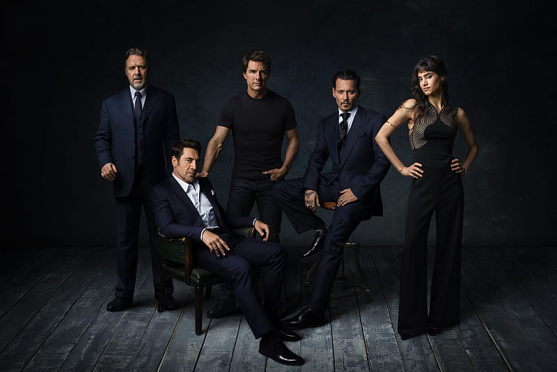 Dark Universe Russell Crowe Javier Bardem Tom Cruise Johnny Depp And Sofia Boutella, russell-crowe, javier-bardem, tom-cruise, johnny-depp, sofia-boutella, HD wallpaper