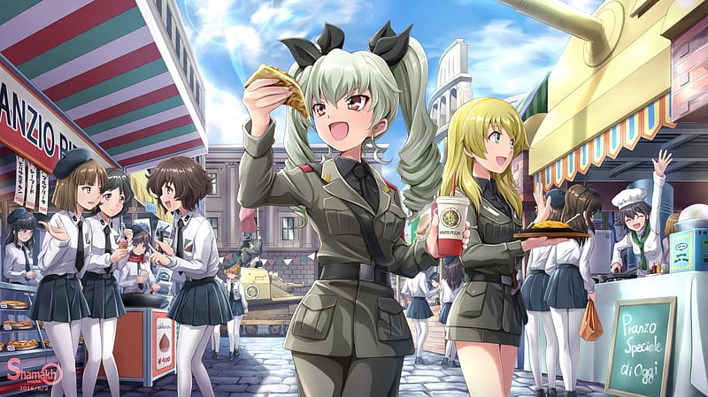 Anime, Uniform, Skirt, Long Hair, Girls Und Panzer, Yukari Akiyama, Anchovy (Girls Und Panzer), Carpaccio (Girls Und Panzer), Pepperoni (Girls Und Panzer), HD wallpaper