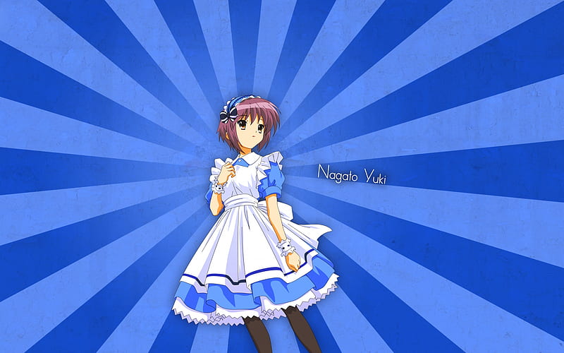 Yuki Nagato, nagato yuki, the melancholy of suzumiya haruhi, anime, blue maid dress, integrated data entity, yuki, HD wallpaper
