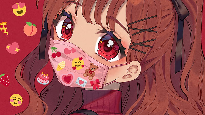 Anime Girl Big Eyes Tattoo Mask, anime-girl, anime, artist, artwork, digital-art, mask, HD wallpaper