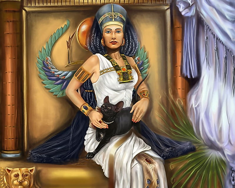 Bastet, fantasy, goddess, woman, cats, egypt, HD wallpaper