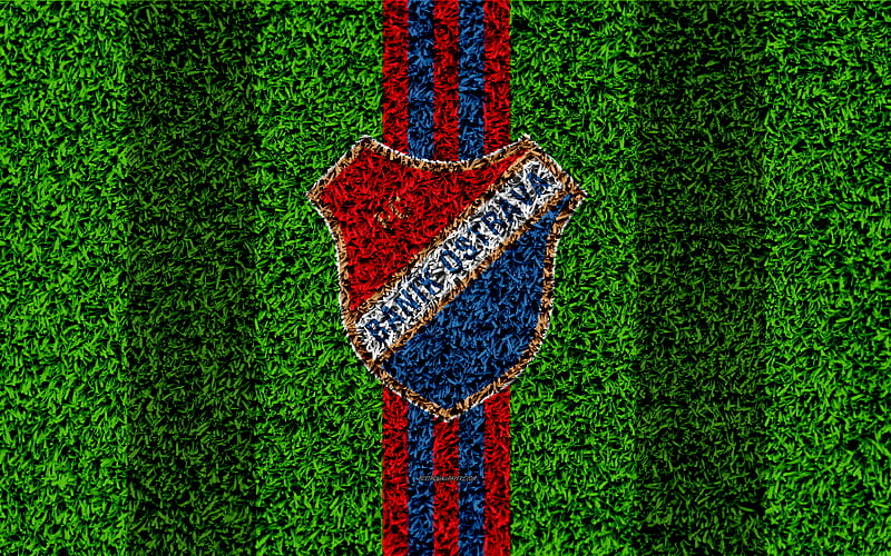 FC Baník Ostrava logo, football lawn, blue red lines, Czech football club, grass texture, 1 Liga, Ostrava, Czech Republic, Czech First League, football, HD wallpaper