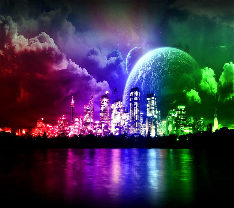 City of Rainbows, city, rainbow, HD wallpaper